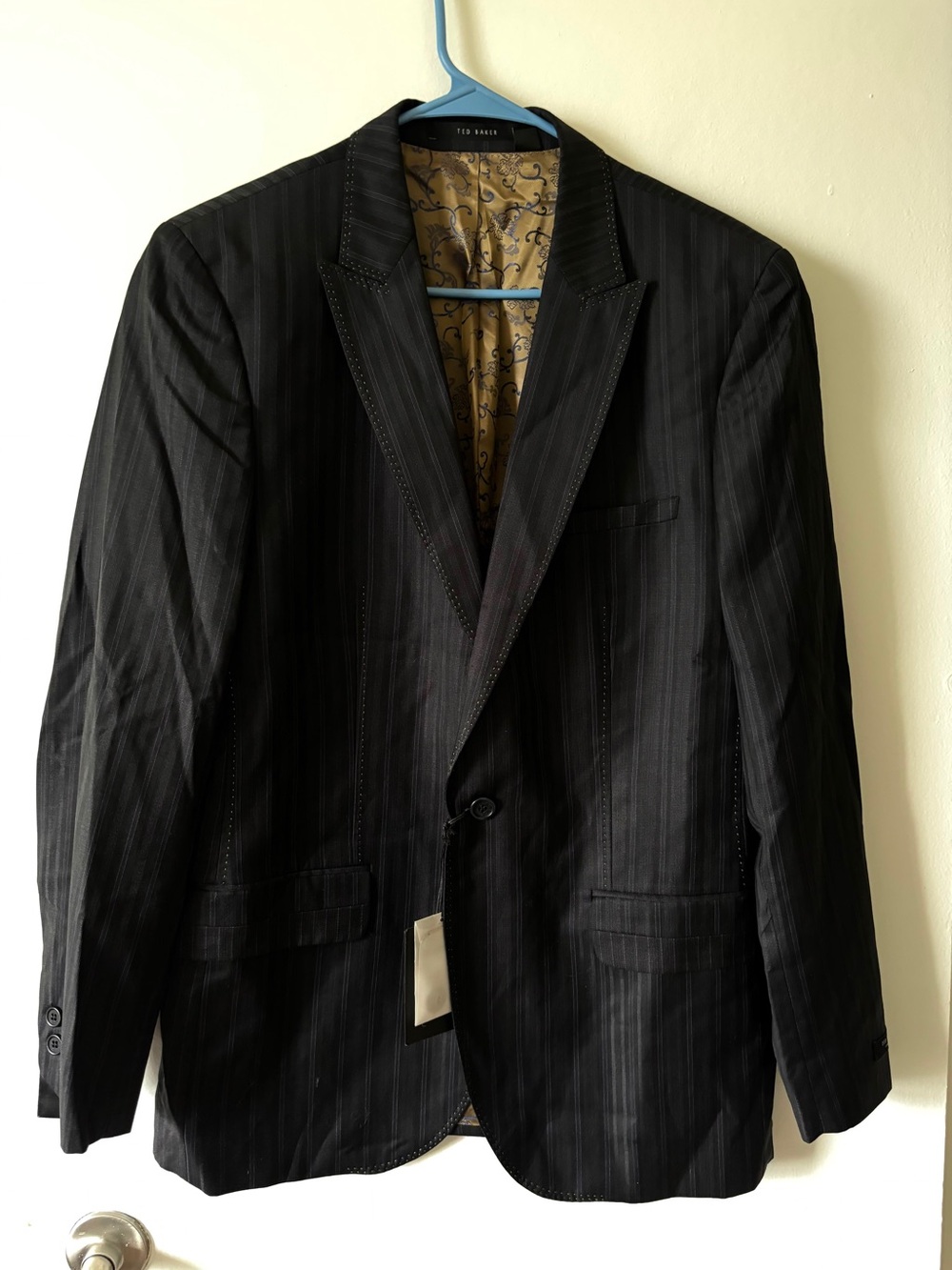 Ted Baker Black Pinstripe Men's Blazer with Patterned Lining